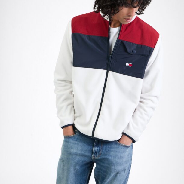 Tommy Jeans Jachetă  fleece  bleumarin / rubiniu / alb