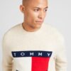 Tommy Jeans Pulover  bej amestecat / bleumarin / roșu / alb