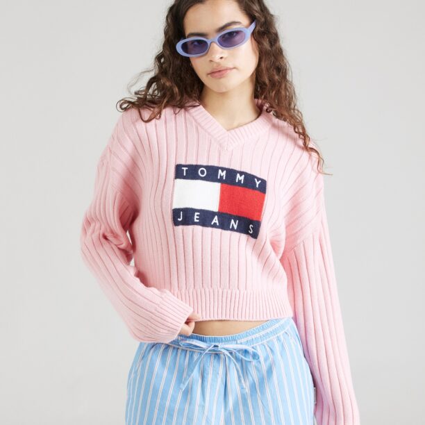 Tommy Jeans Pulover  bleumarin / roz deschis / roșu / alb