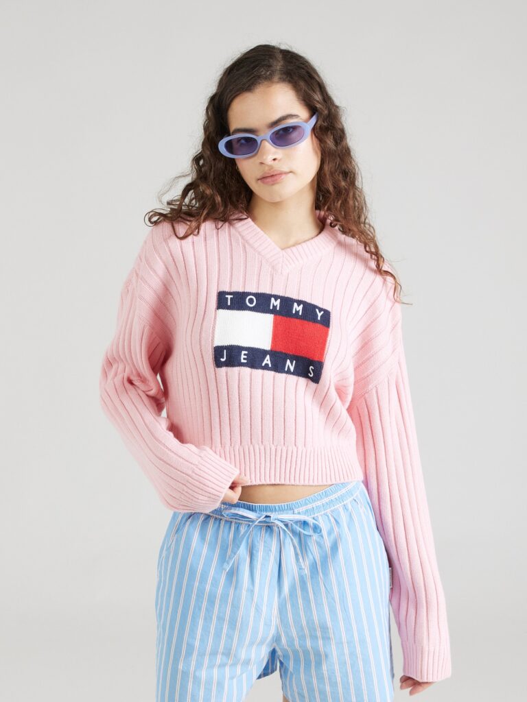 Tommy Jeans Pulover  bleumarin / roz deschis / roșu / alb