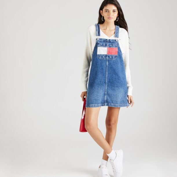 Tommy Jeans Salopetă rochie scurtă 'Pinafore'  albastru denim / roșu / alb