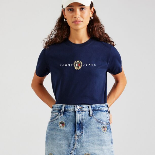 Tommy Jeans Tricou  albastru închis / auriu / alb