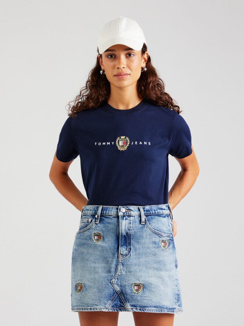 Tommy Jeans Tricou  albastru închis / auriu / alb