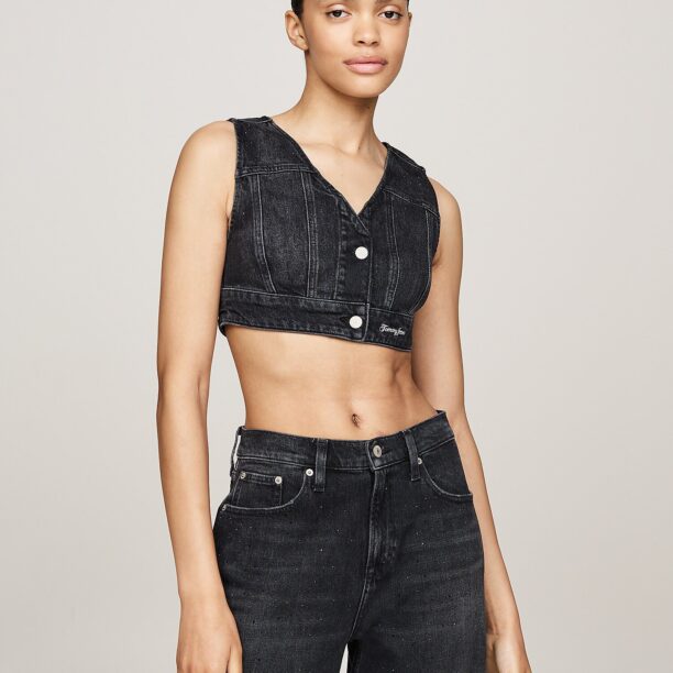 Tommy Jeans Vestă  negru denim / alb