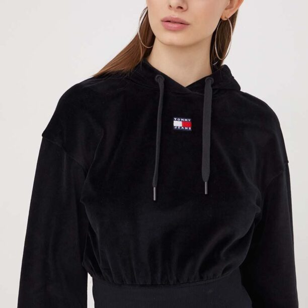 Tommy Jeans bluză din velur culoarea negru