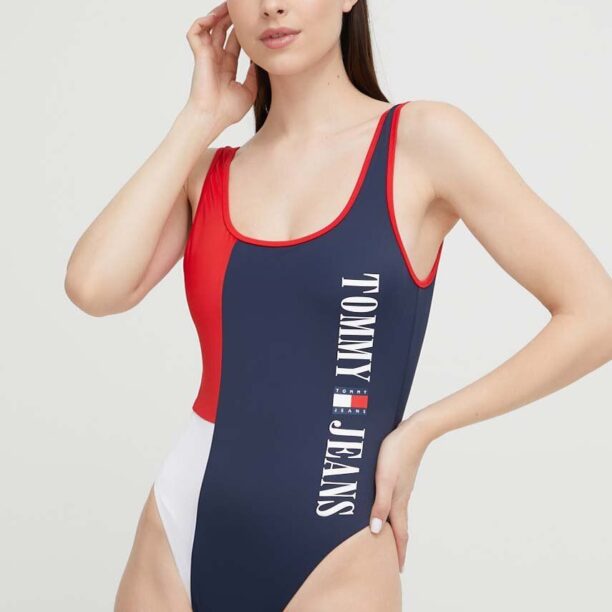 Tommy Jeans costum de baie dintr-o bucată culoarea albastru marin