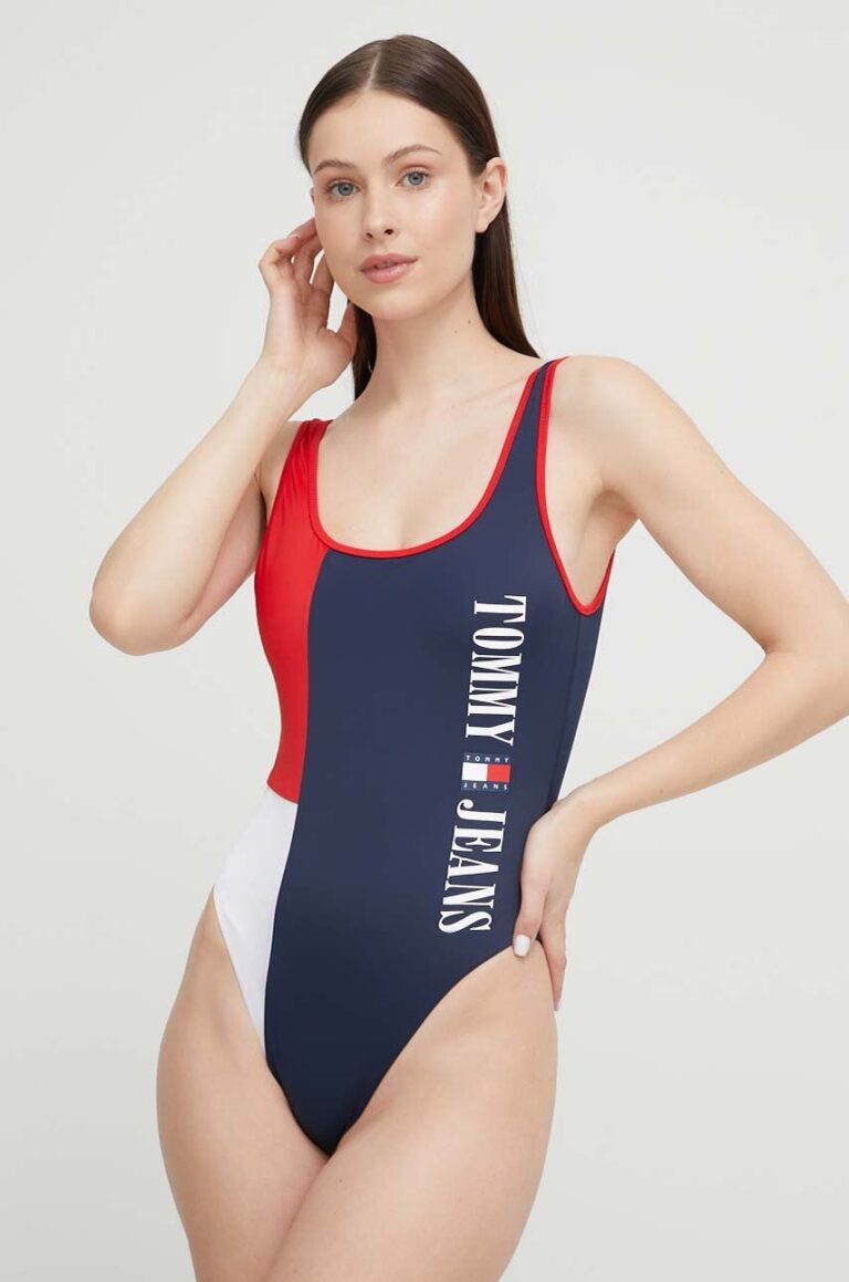 Tommy Jeans costum de baie dintr-o bucată culoarea albastru marin