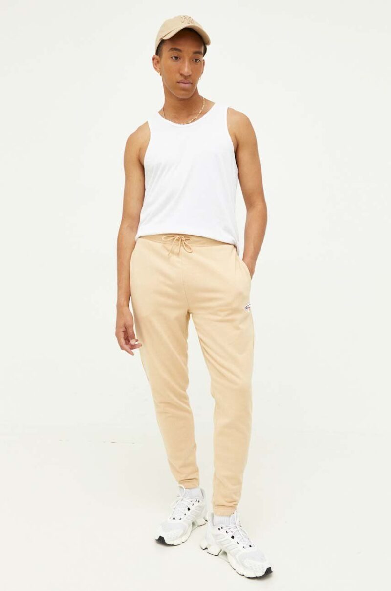 Tommy Jeans pantaloni de trening culoarea bej