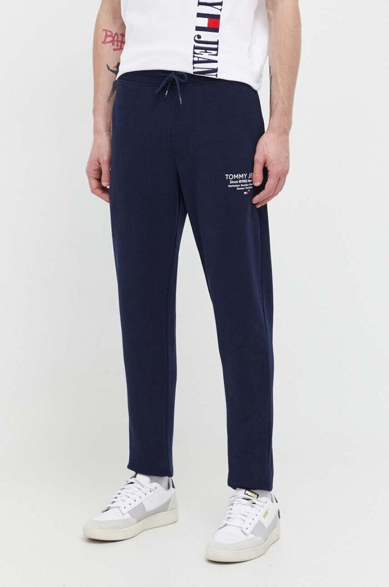 Tommy Jeans pantaloni de trening din bumbac culoarea bleumarin