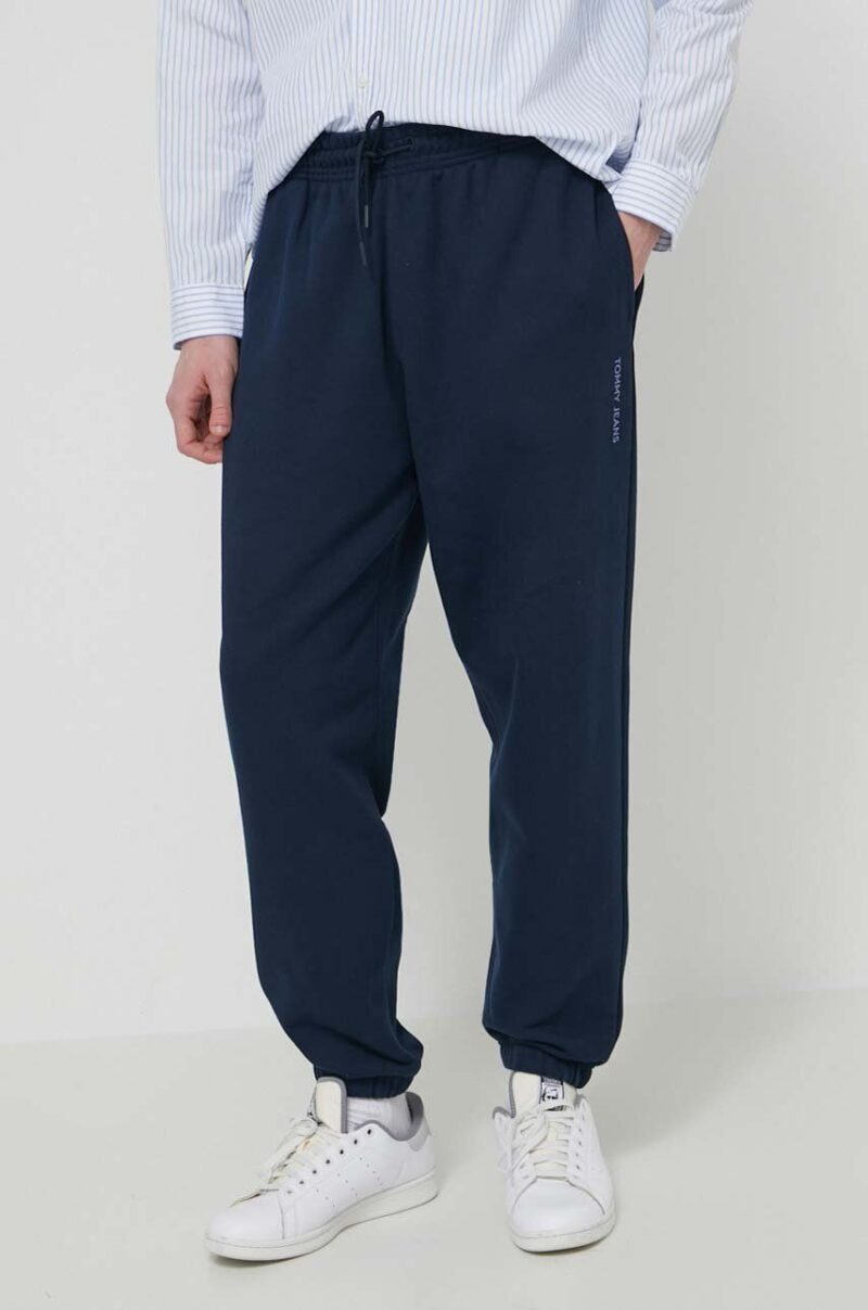 Tommy Jeans pantaloni de trening din bumbac culoarea bleumarin