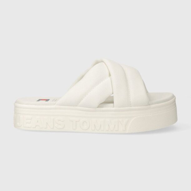 Tommy Jeans papuci TJW LETTERING FLATFORM SANDAL femei