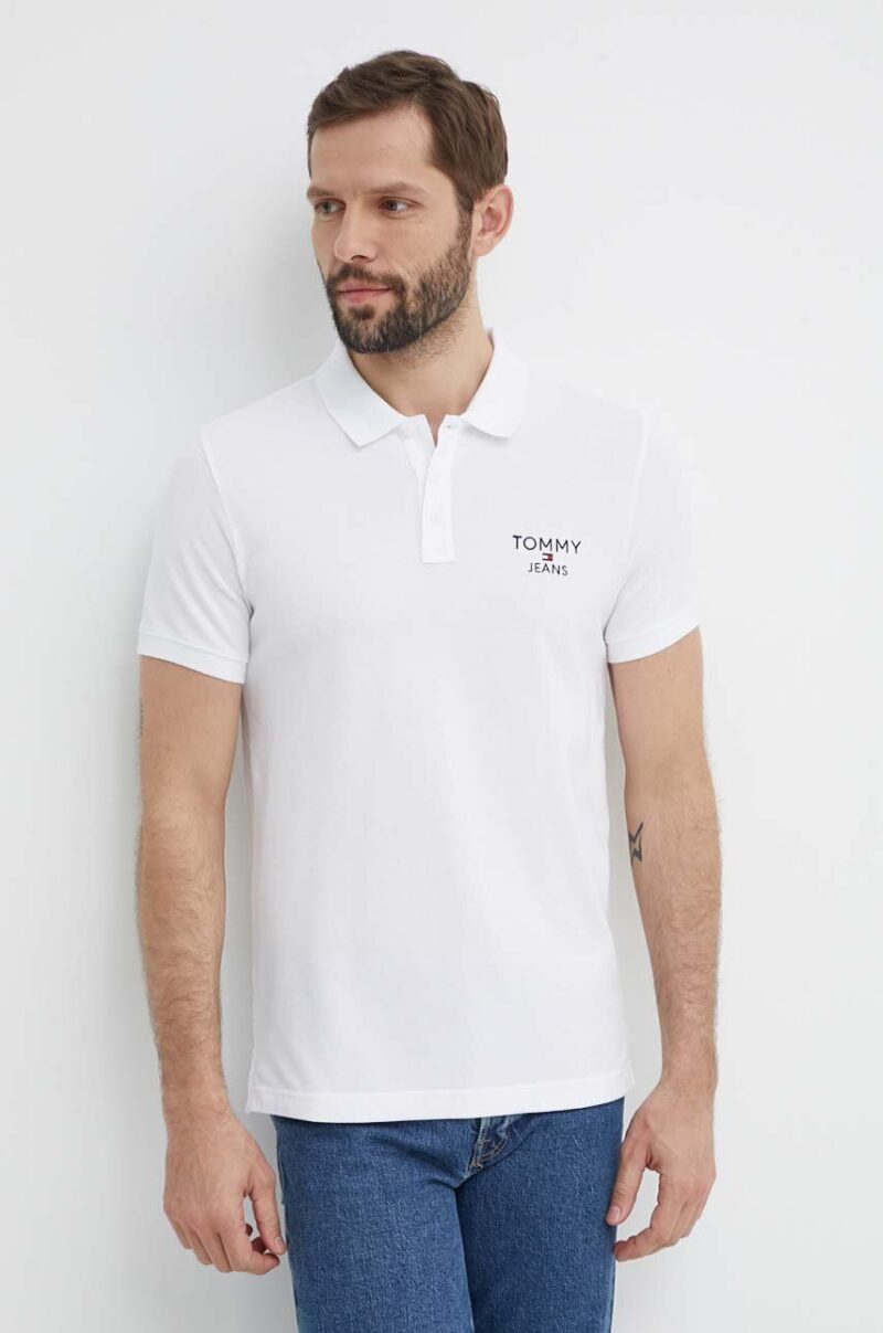 Tommy Jeans polo de bumbac culoarea alb