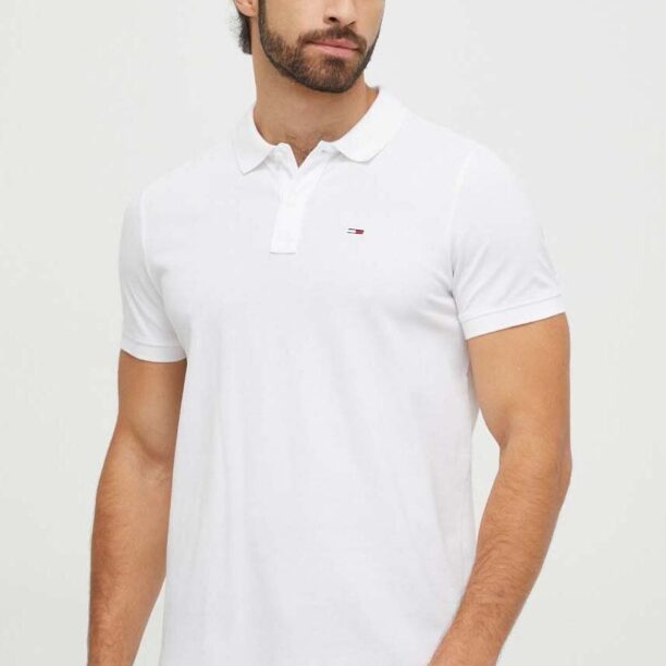 Tommy Jeans polo de bumbac culoarea alb