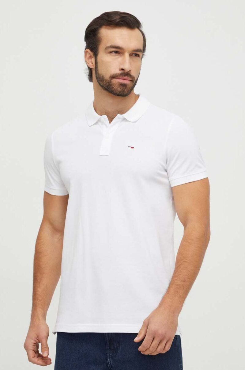 Tommy Jeans polo de bumbac culoarea alb