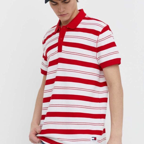 Tommy Jeans polo de bumbac culoarea roșu