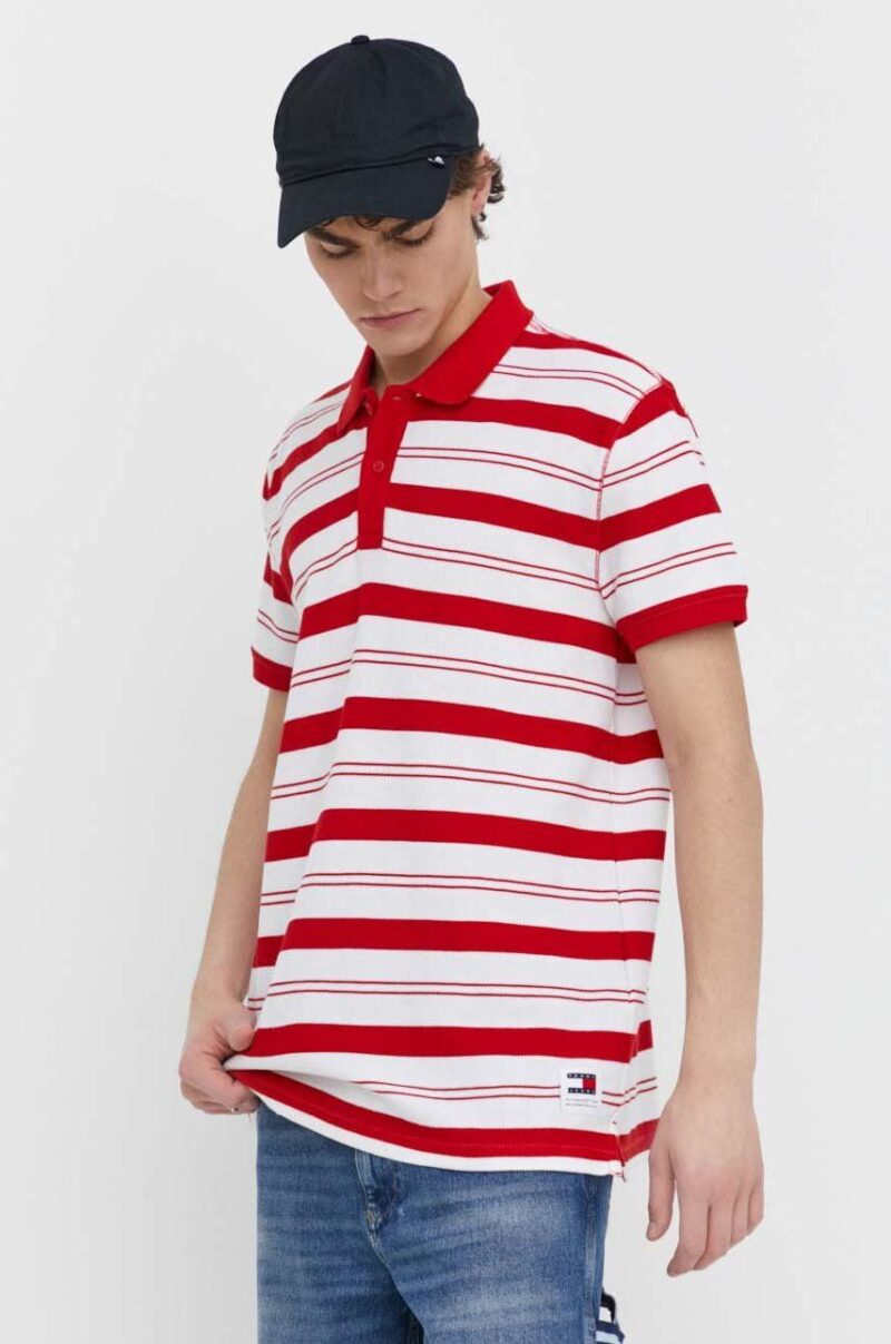 Tommy Jeans polo de bumbac culoarea roșu