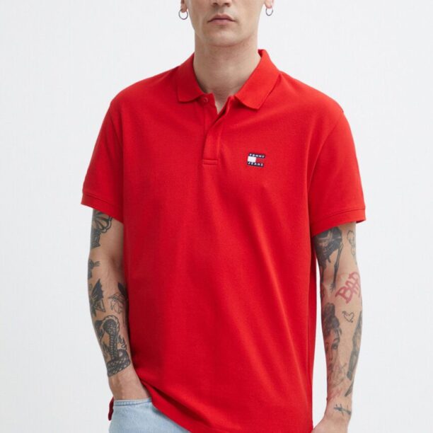 Tommy Jeans polo de bumbac culoarea roșu