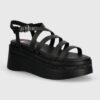 Tommy Jeans sandale de piele TJW STRAPPY WEDGE SANDAL culoarea negru