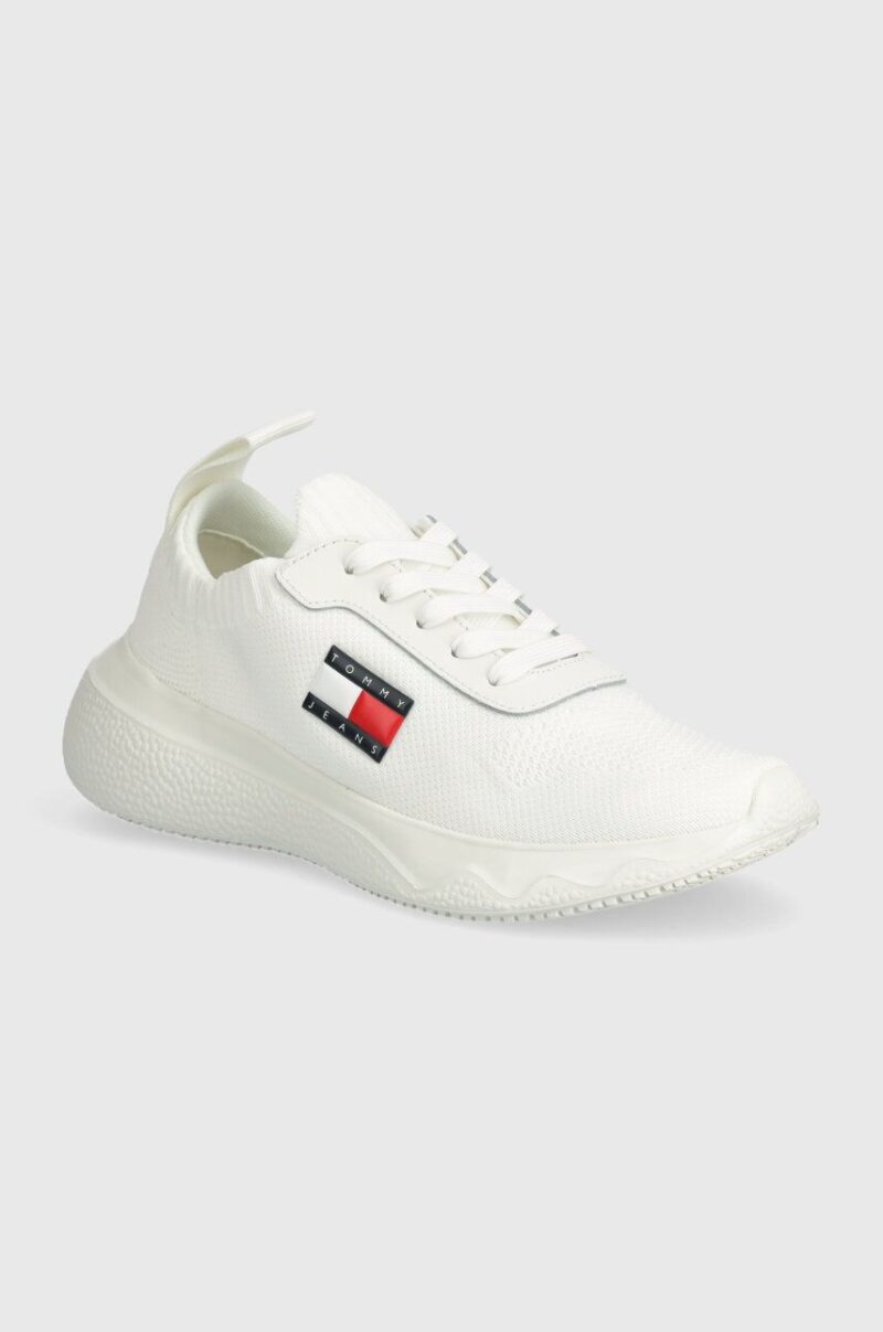 Tommy Jeans sneakers TJW KNIT RUNNER culoarea alb