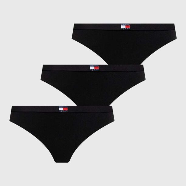 Tommy Jeans tanga 3-pack culoarea negru UW0UW05013