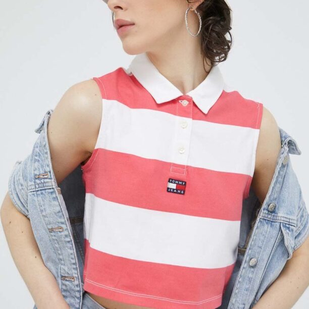 Tommy Jeans top din bumbac culoarea roz