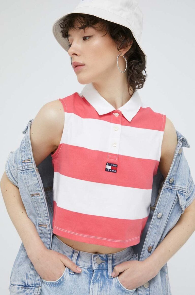 Tommy Jeans top din bumbac culoarea roz