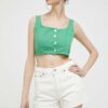 Tommy Jeans top din denim culoarea verde