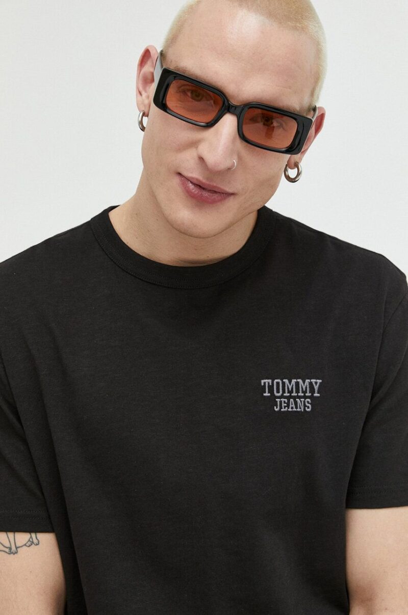 Tommy Jeans tricou din bumbac culoarea negru