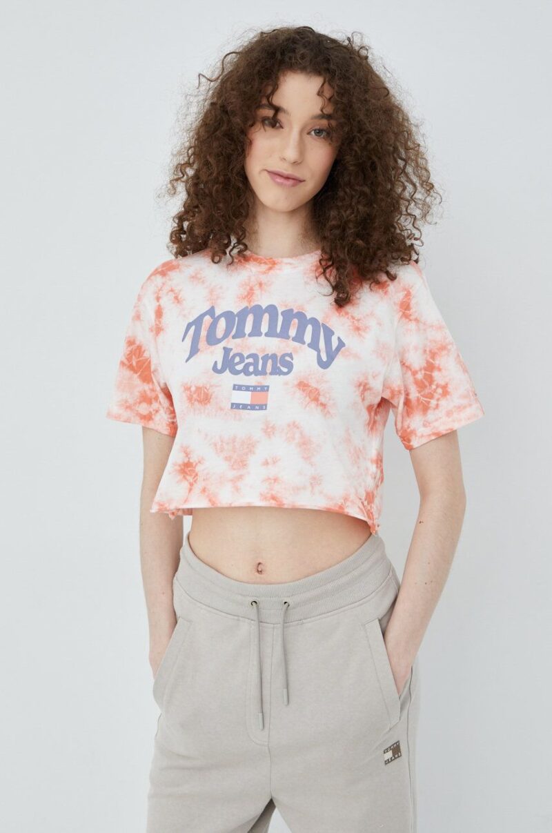 Tommy Jeans tricou din bumbac culoarea roz