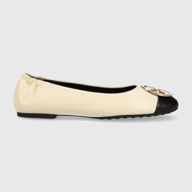 Tory Burch balerini de piele Claire Cap Toe Ballet culoarea bej