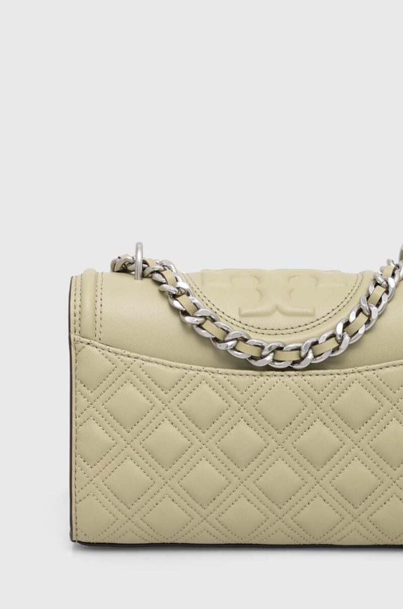 Tory Burch poseta de piele culoarea verde preţ