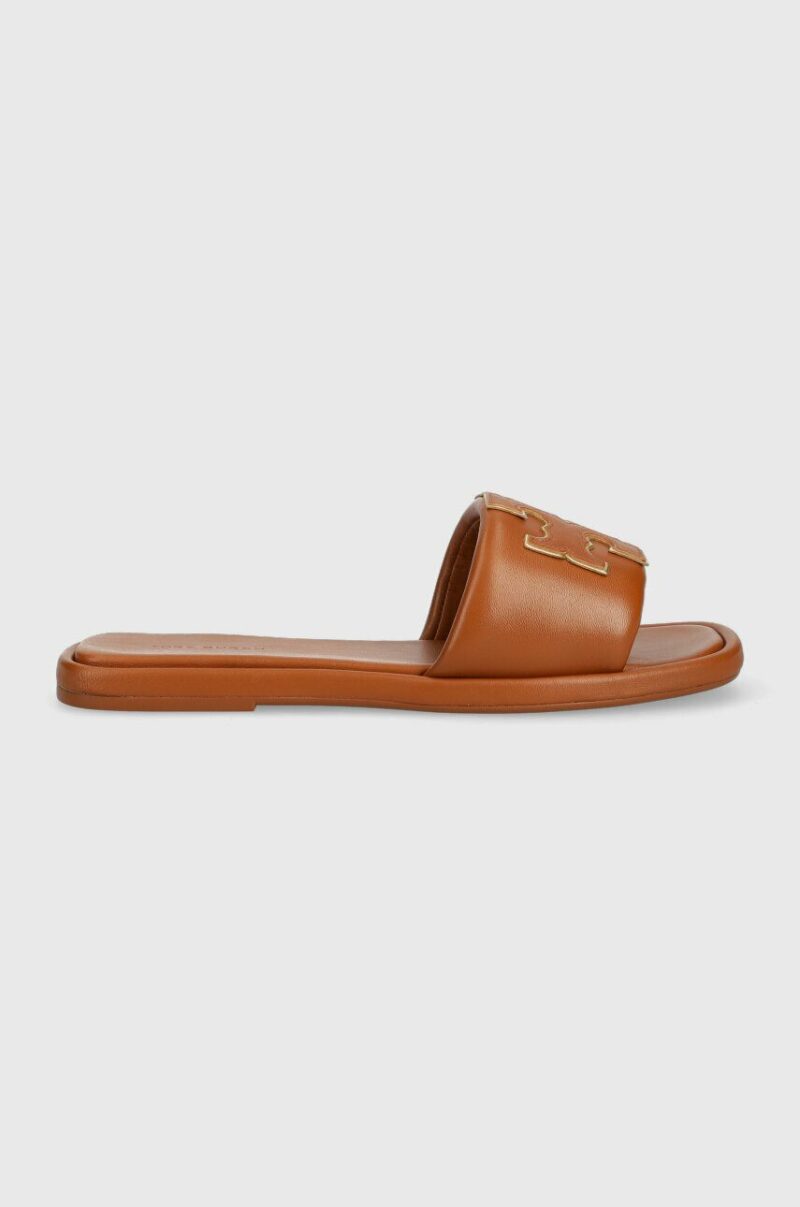 Tory Burch slapi de piele Double T Sport Slide femei