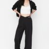 Trendyol Pantaloni  negru / alb