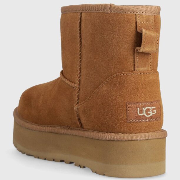 UGG cizme de zapada din piele intoarsa CLASSIC MINI PLATFORM culoarea bej preţ