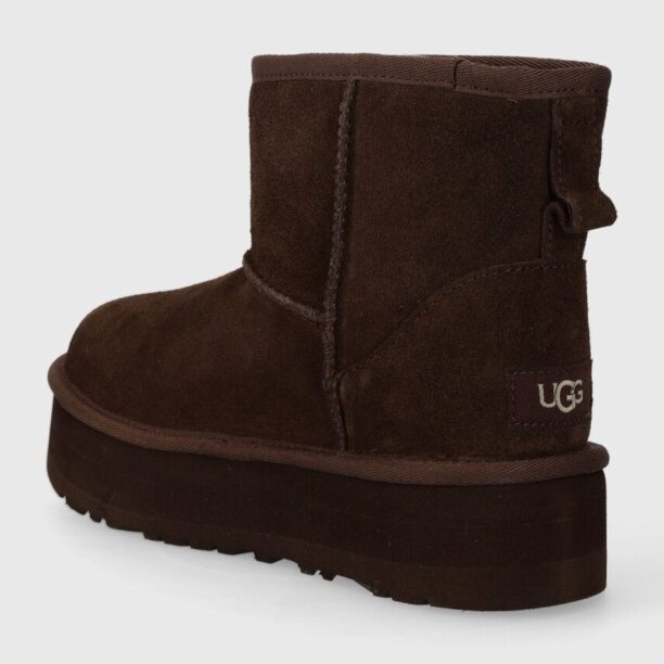 UGG cizme de zapada din piele intoarsa CLASSIC MINI PLATFORM culoarea maro preţ