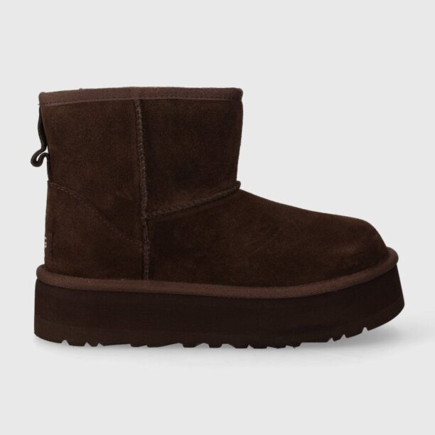 UGG cizme de zapada din piele intoarsa CLASSIC MINI PLATFORM culoarea maro