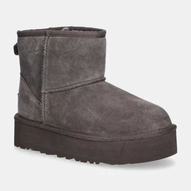 UGG cizme de zapada din piele intoarsa CLASSIC MINI PLATFORM culoarea maro