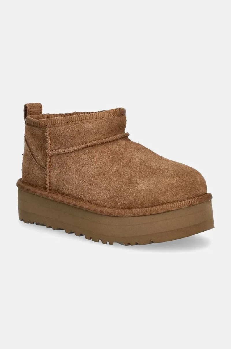 UGG cizme de zapada din piele intoarsa CLASSIC ULTRA MINI PLATFORM culoarea maro