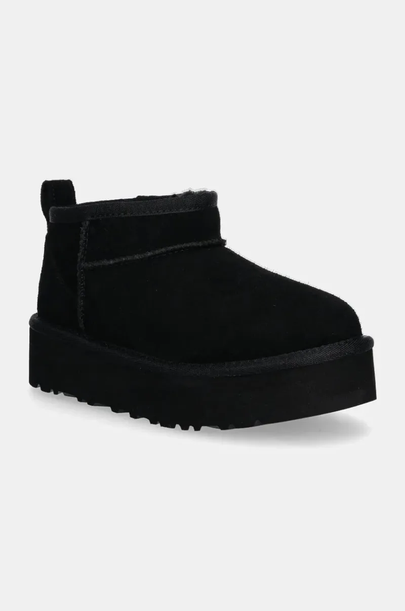 UGG cizme de zapada din piele intoarsa CLASSIC ULTRA MINI PLATFORM culoarea negru