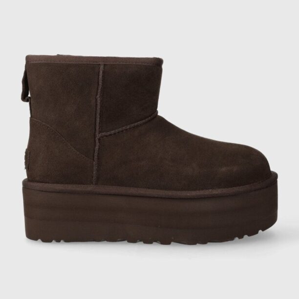 UGG cizme de zăpadă din piele întoarsă Classic Mini Platform culoarea maro