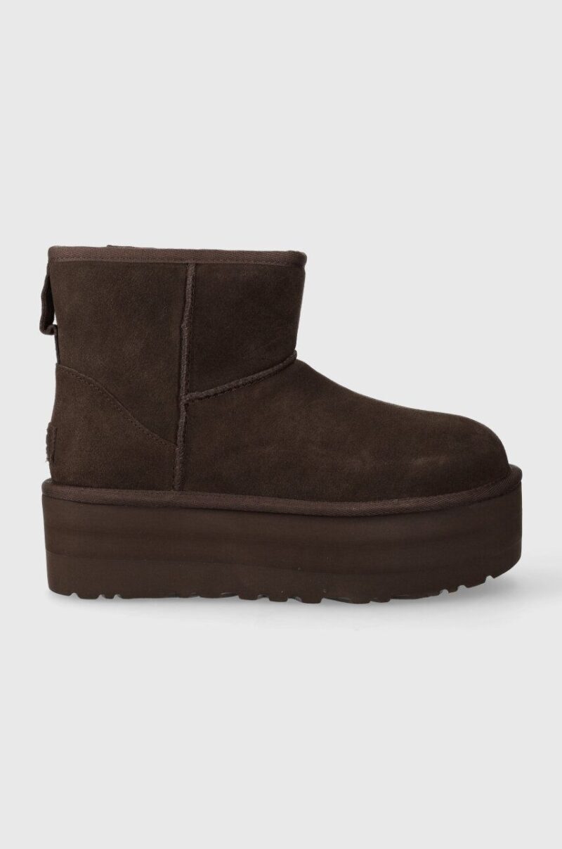 UGG cizme de zăpadă din piele întoarsă Classic Mini Platform culoarea maro