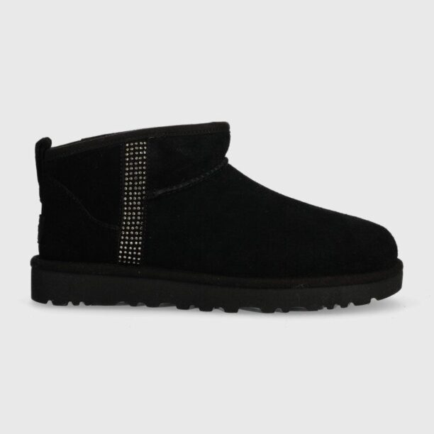 UGG cizme de zapada din piele intoarsa Classic Ultra Mini Bling culoarea negru