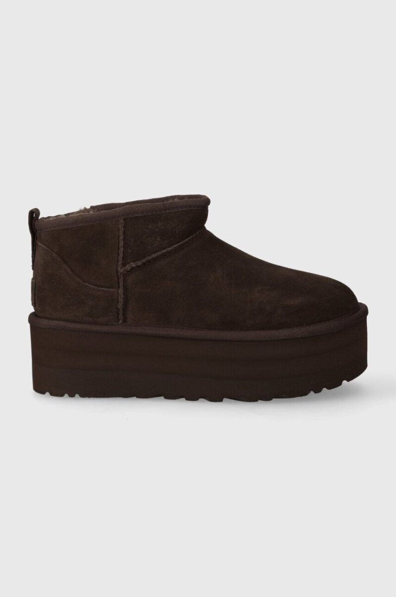 UGG cizme de zăpadă din piele întoarsă Classic Ultra Mini Platform culoarea maro