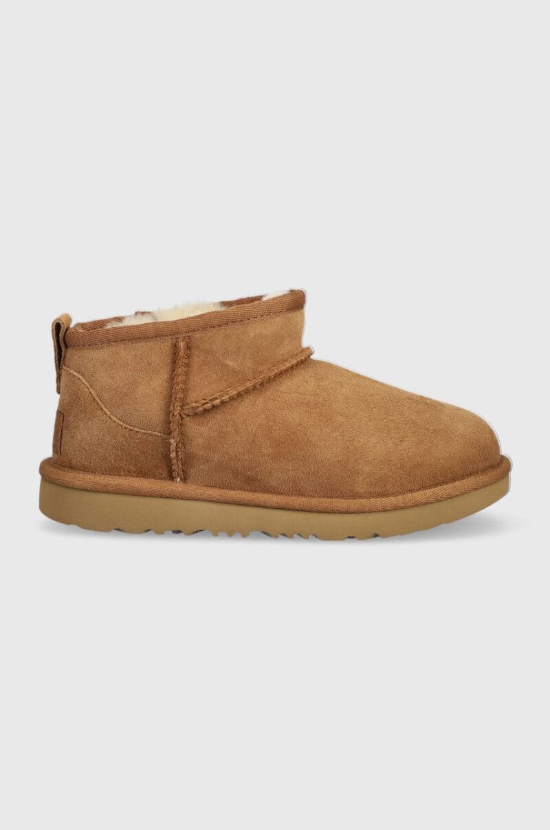 UGG cizme de zapada din piele intoarsa Classic Ultra Mini culoarea maro