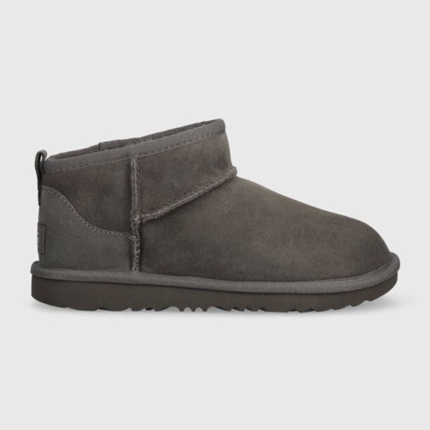 UGG cizme de zapada din piele intoarsa KIDS CLASSIC ULTRA MINI culoarea gri