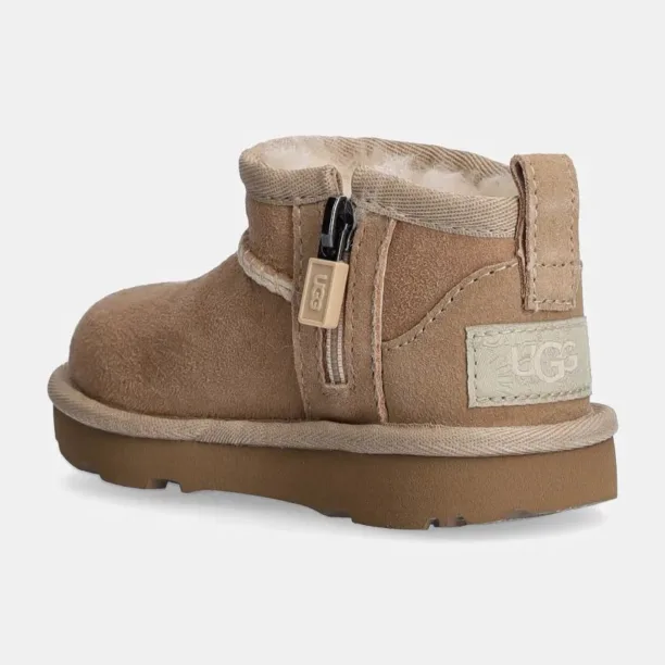 UGG cizme de zapada din piele intoarsa T CLASSIC ULTRA MINI culoarea bej preţ