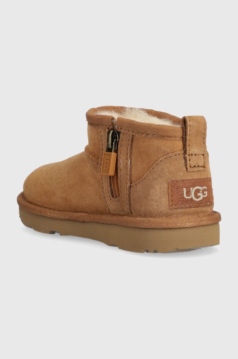 UGG cizme de zapada din piele intoarsa T CLASSIC ULTRA MINI culoarea bej preţ