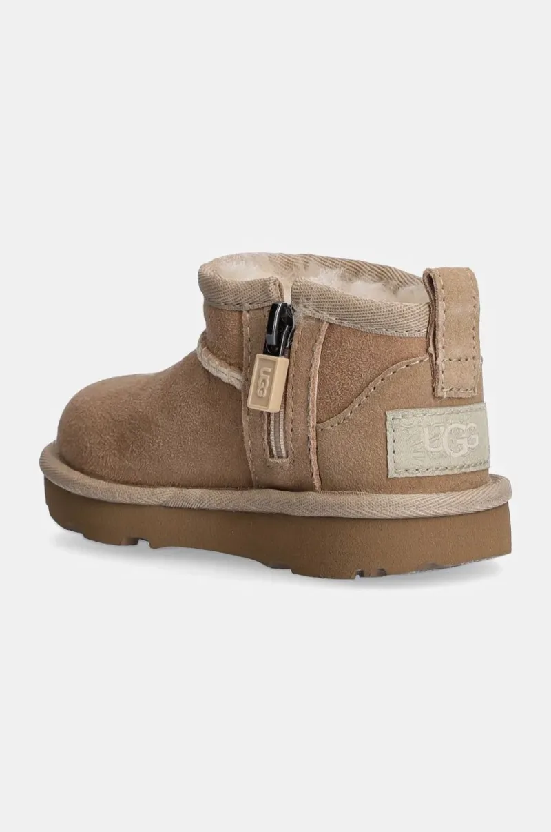 UGG cizme de zapada din piele intoarsa T CLASSIC ULTRA MINI culoarea bej preţ