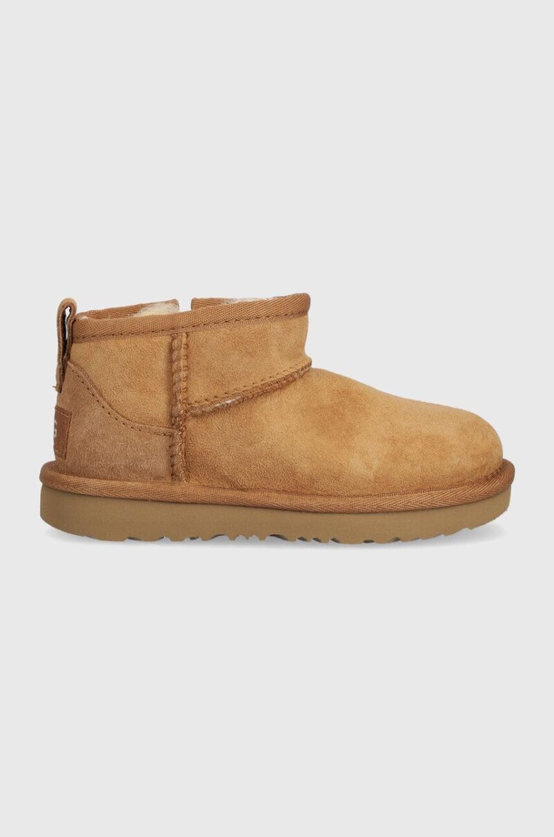 UGG cizme de zapada din piele intoarsa T CLASSIC ULTRA MINI culoarea bej