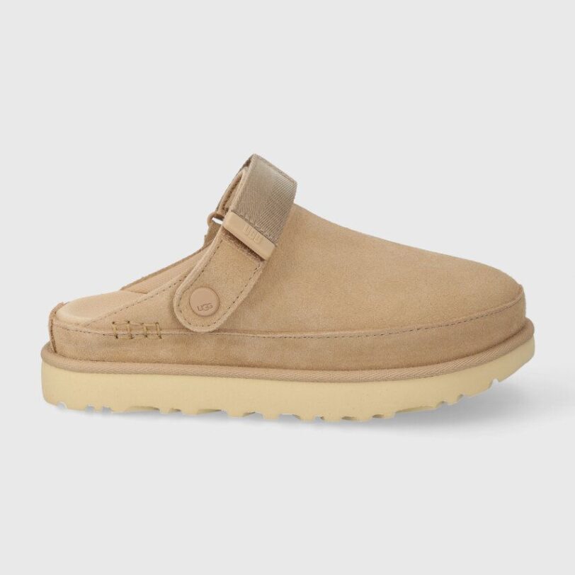 UGG papuci din piele intoarsa Goldenstar Clog culoarea bej